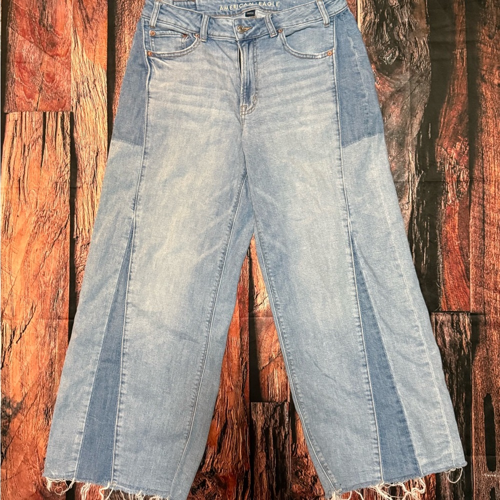 American Eagle Outfitters Two-Tone Light Blue Wide Leg Jeans
